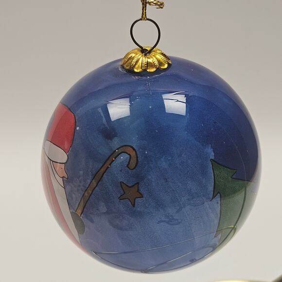 Vintage Christmas Santa with Sack in Snow at Night Reverse Hand Painted in Box - Picture 4 of 8